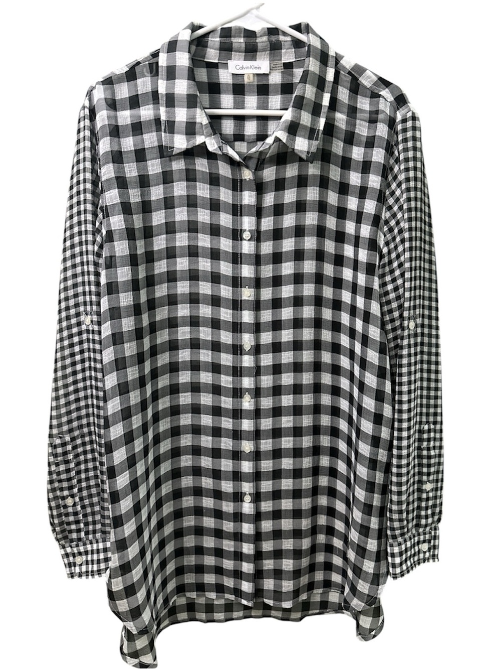 Calvin Klein Women’s Black & White Gingham Button-Front Tunic Size XL